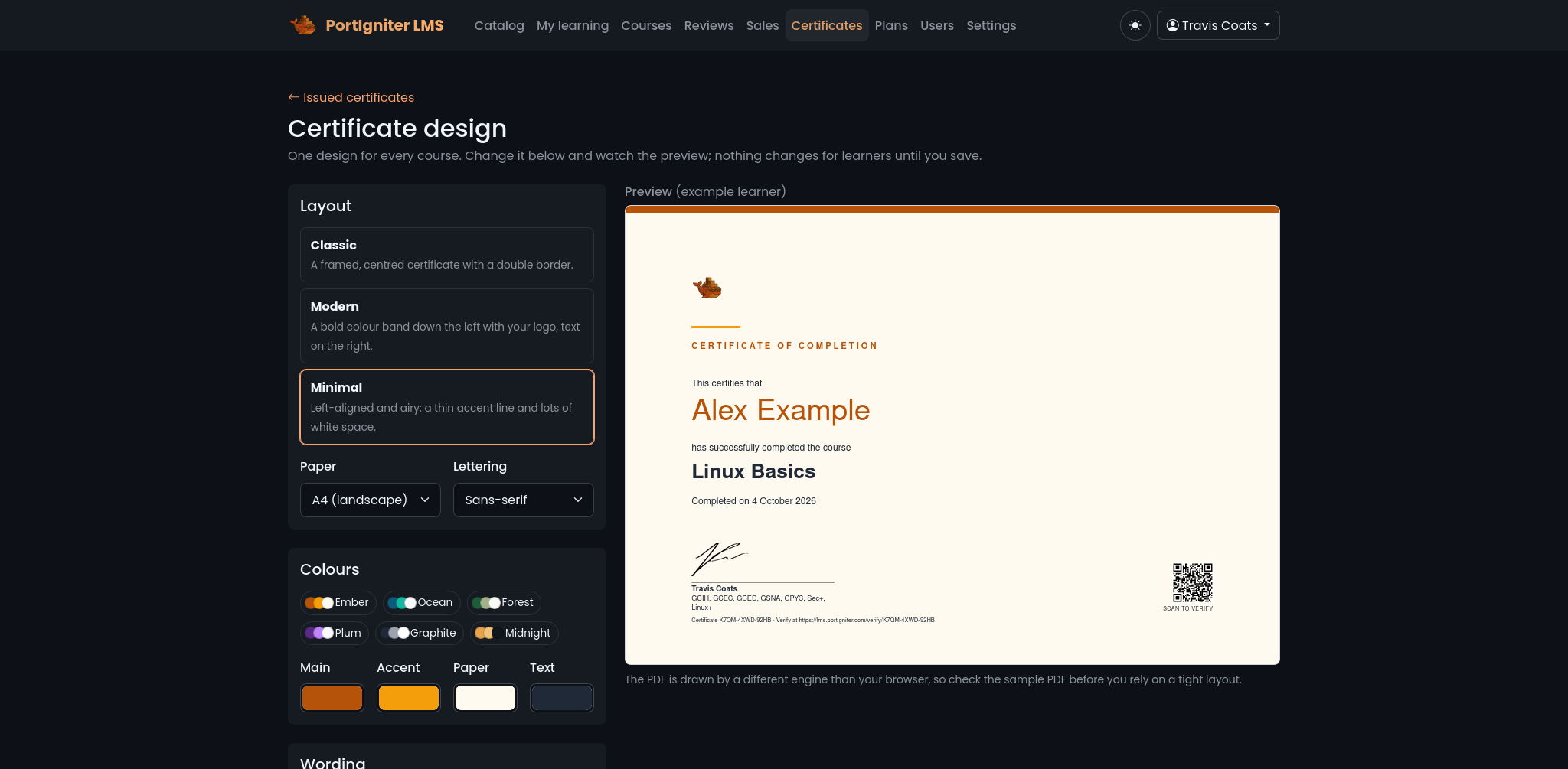 PortIgniter LMS Certificate Designer