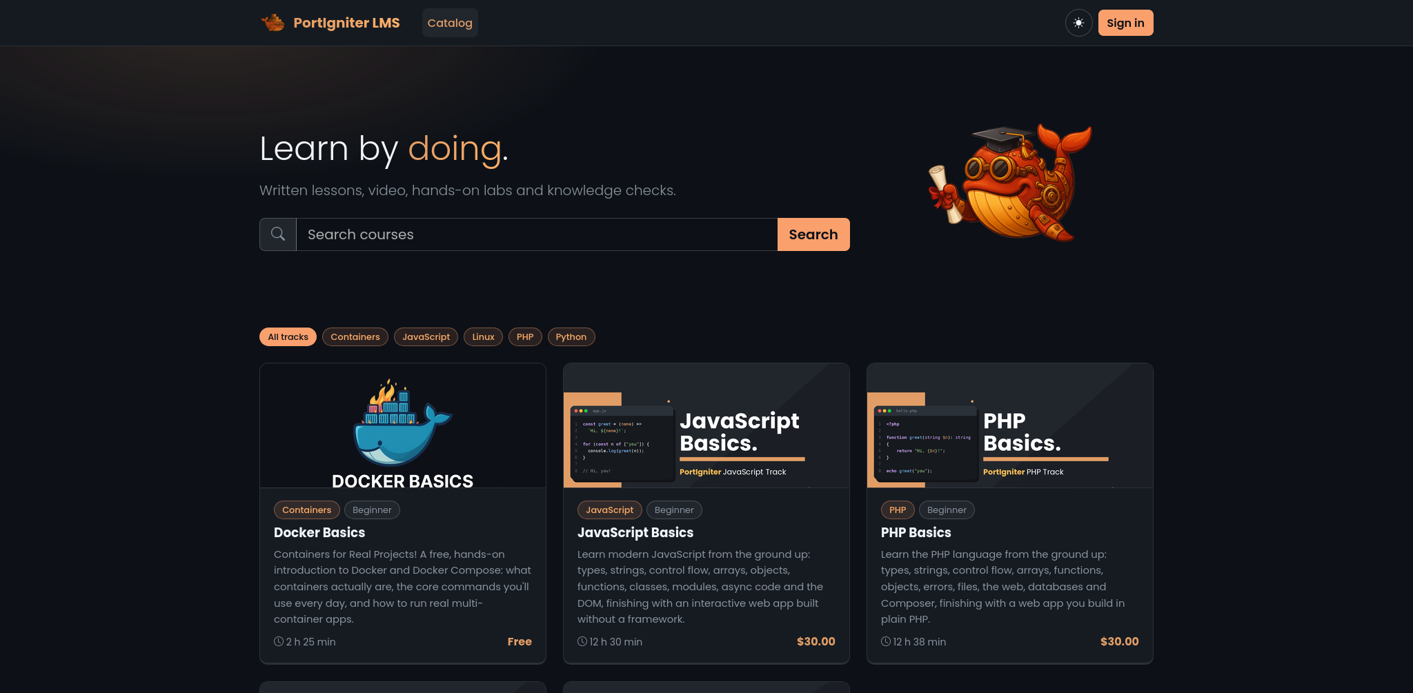 PortIgniter LMS landing page